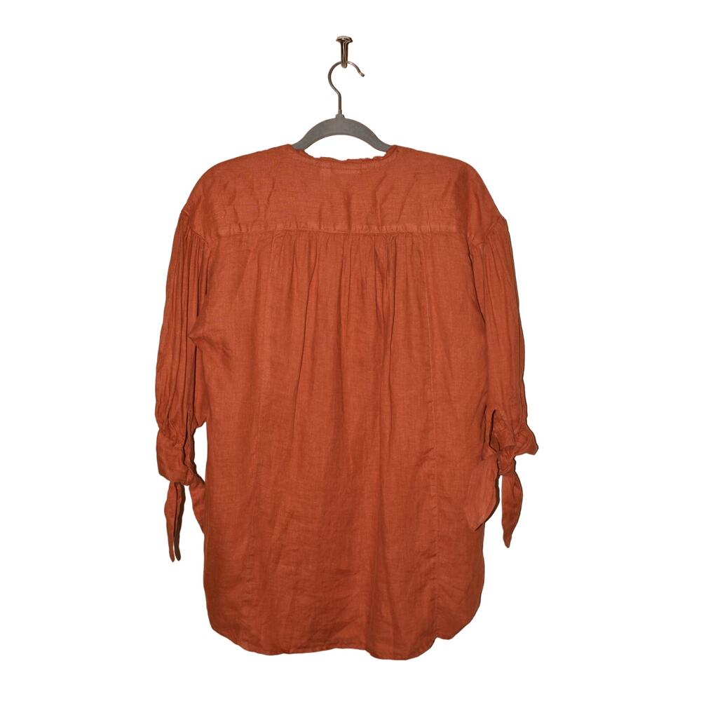 HOLDING HORSES $98 Anthropologie Puff Sleeve Linen Tunic Orange XS - Picture 3 of 4
